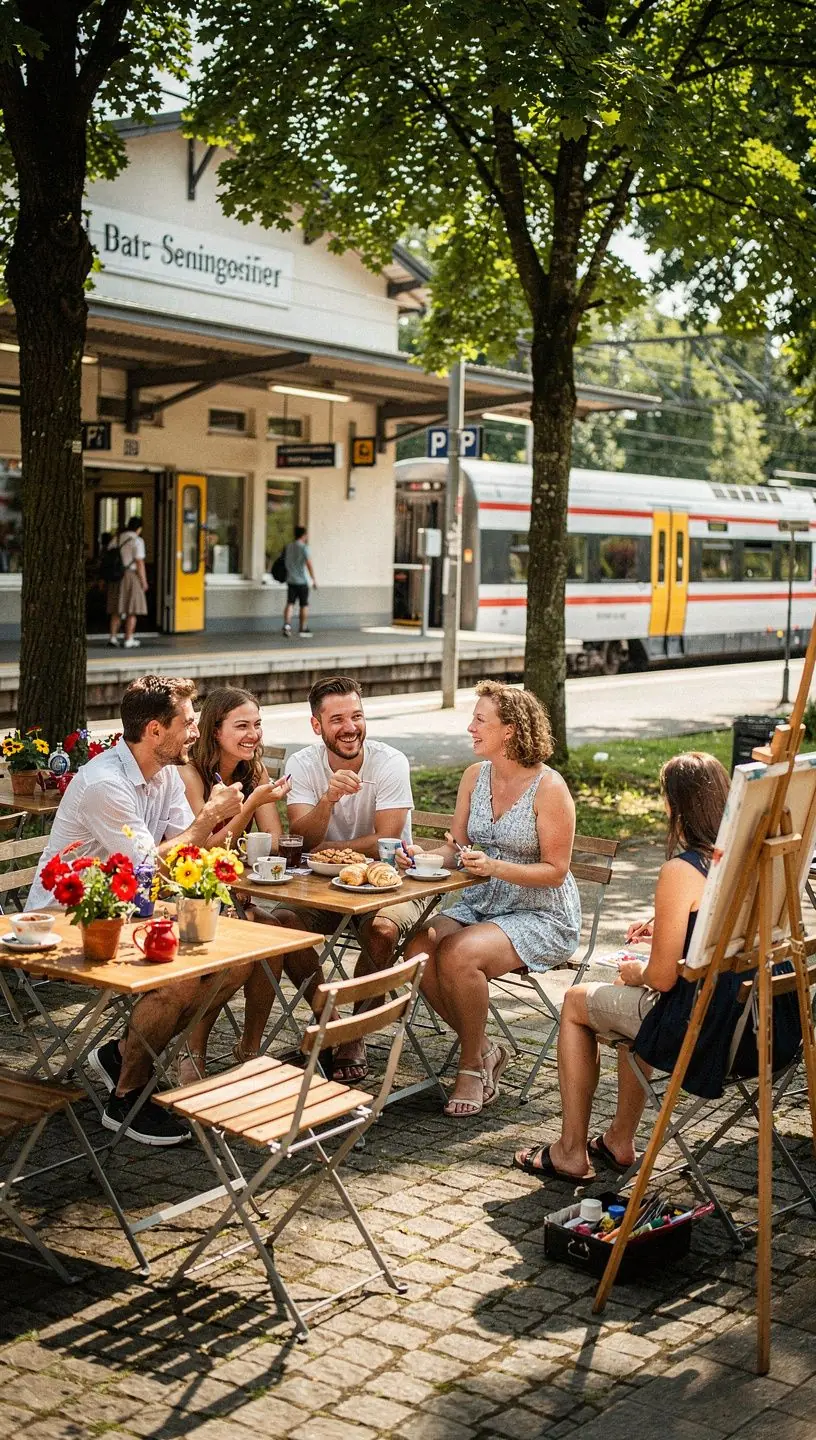Nahaufnahme eines Reisepasses und eines gebündelten Bahntickets auf einem Holztisch neben einer Deutschlandkarte.